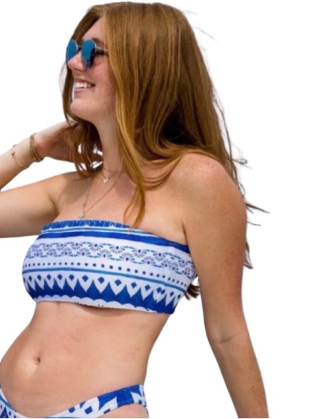 NWT Kenny Flowers Watercolors The Espana Blue & White Bandeau Bikini Top Size M